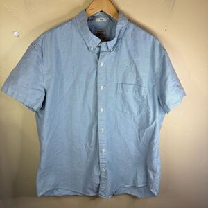 VTG J.Crew Mens XXL Short Sleeve Pima Cotton Button Down Slim Fit Baby Blue Prep